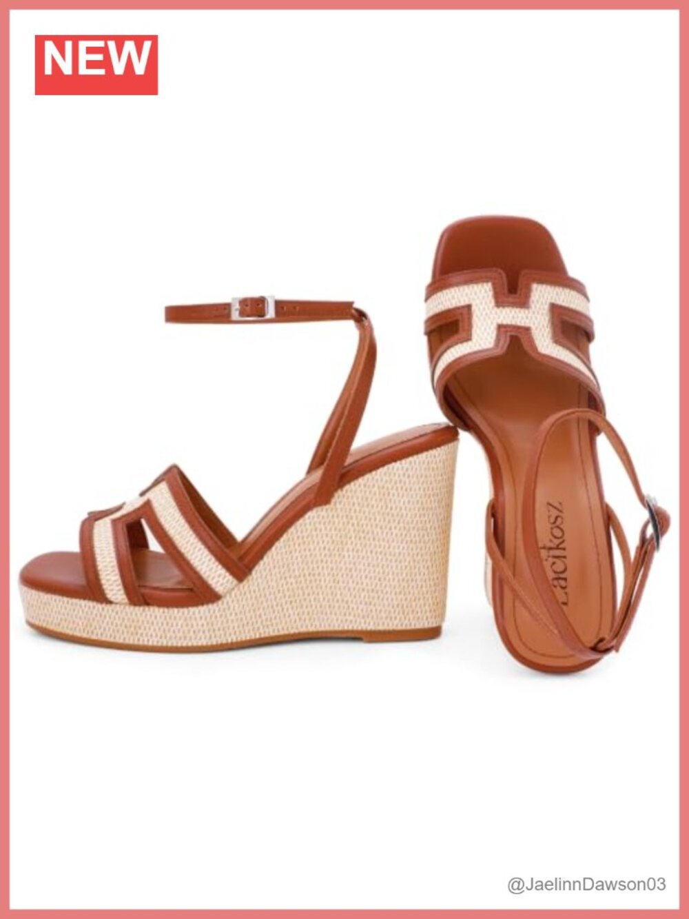 Raffia Platform Wedge Sandals, Cushioned Footbed, Geometric Cutout, Adjustable